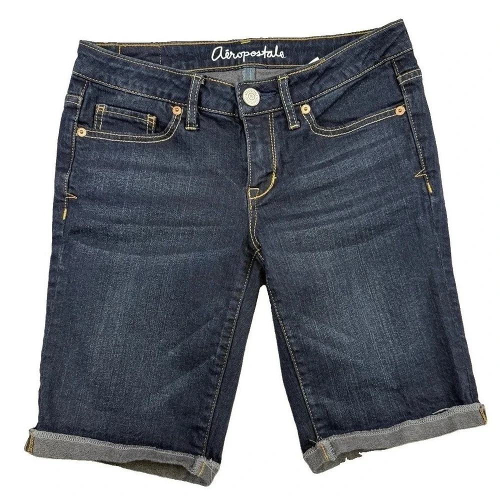 Aero Aeropostale Bermuda Dark Denim Jean Shorts Sz 2 Gorpcore Preppy Normcore